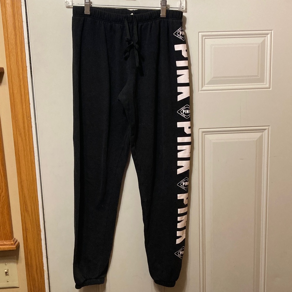 Black Sweatpants with White PINK Side Logo S